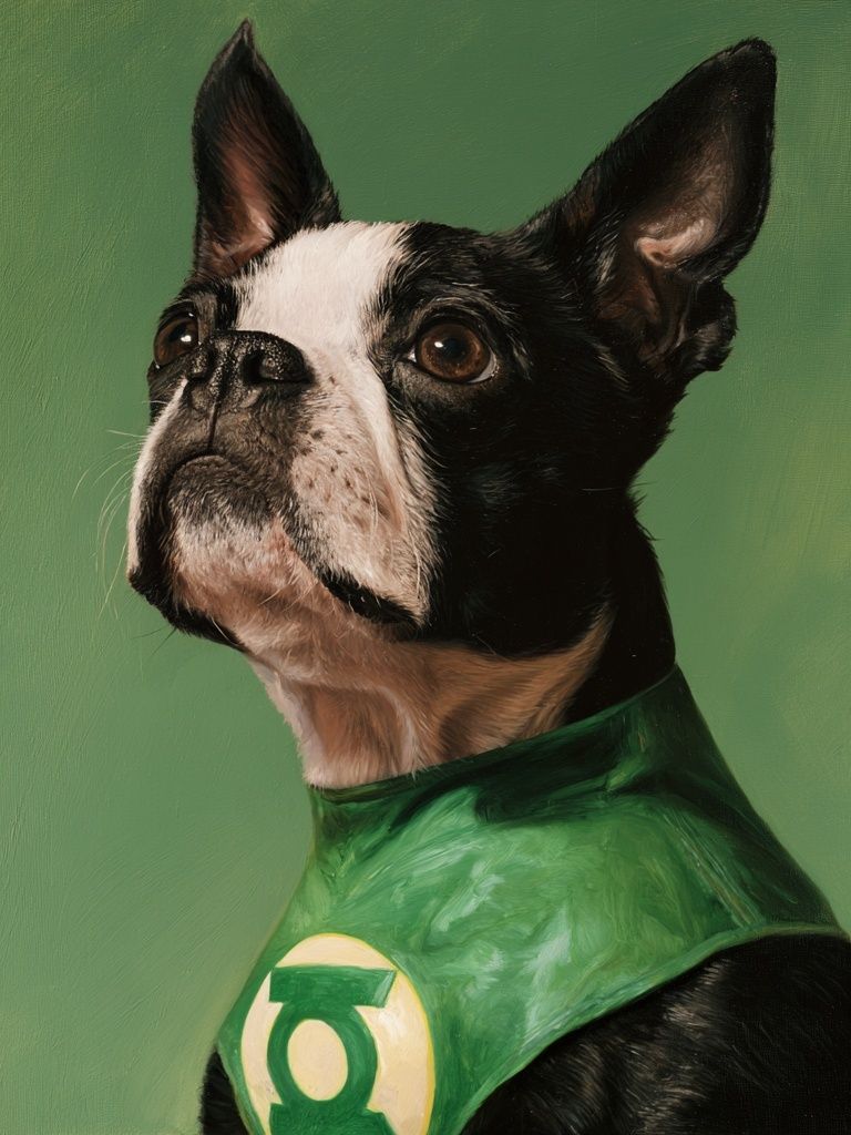 Green Lantern Dog Portrait Print. poster — illustration art