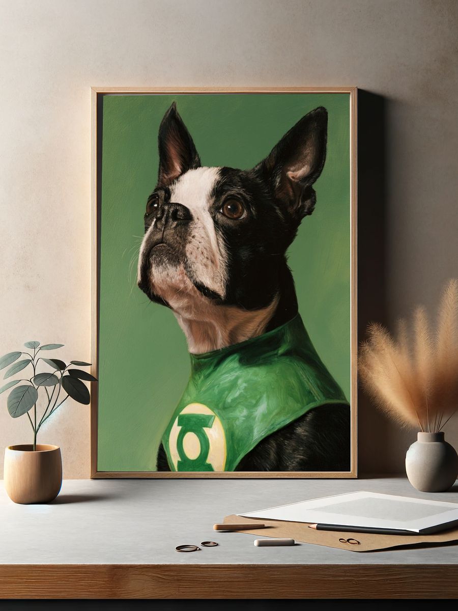 Green Lantern Dog Portrait Print. — room view 2