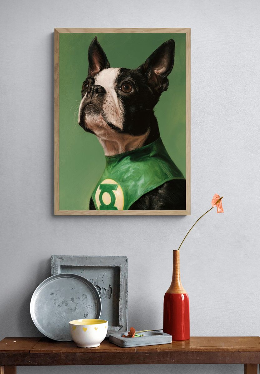 Green Lantern Dog Portrait Print. — room view 3