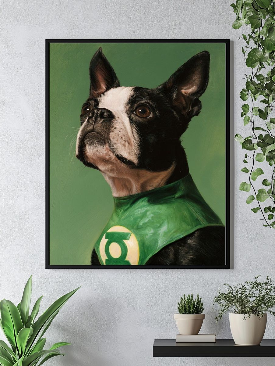 Green Lantern Dog Portrait Print. — room view 4