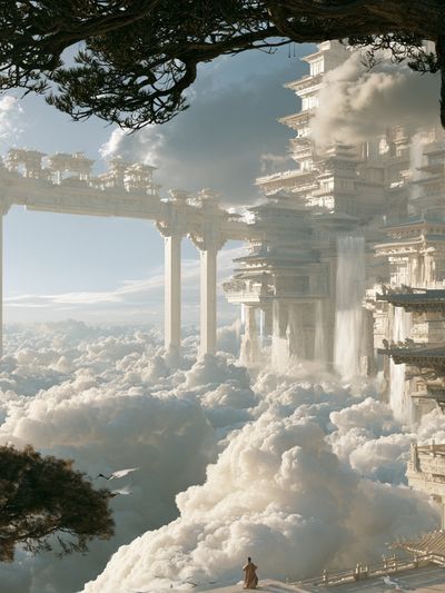 Cloud City Temple Fantasy Print. poster