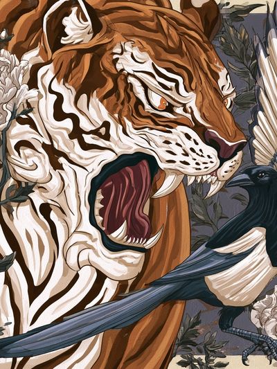 Tiger and Magpie Illustration Poster.