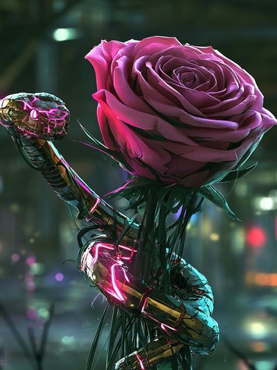 Neon Rose Serpent Illustration Poster. poster print