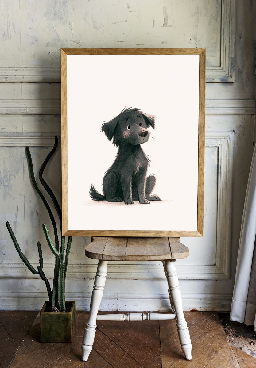 Black Puppy Illustration Poster. — room view 1