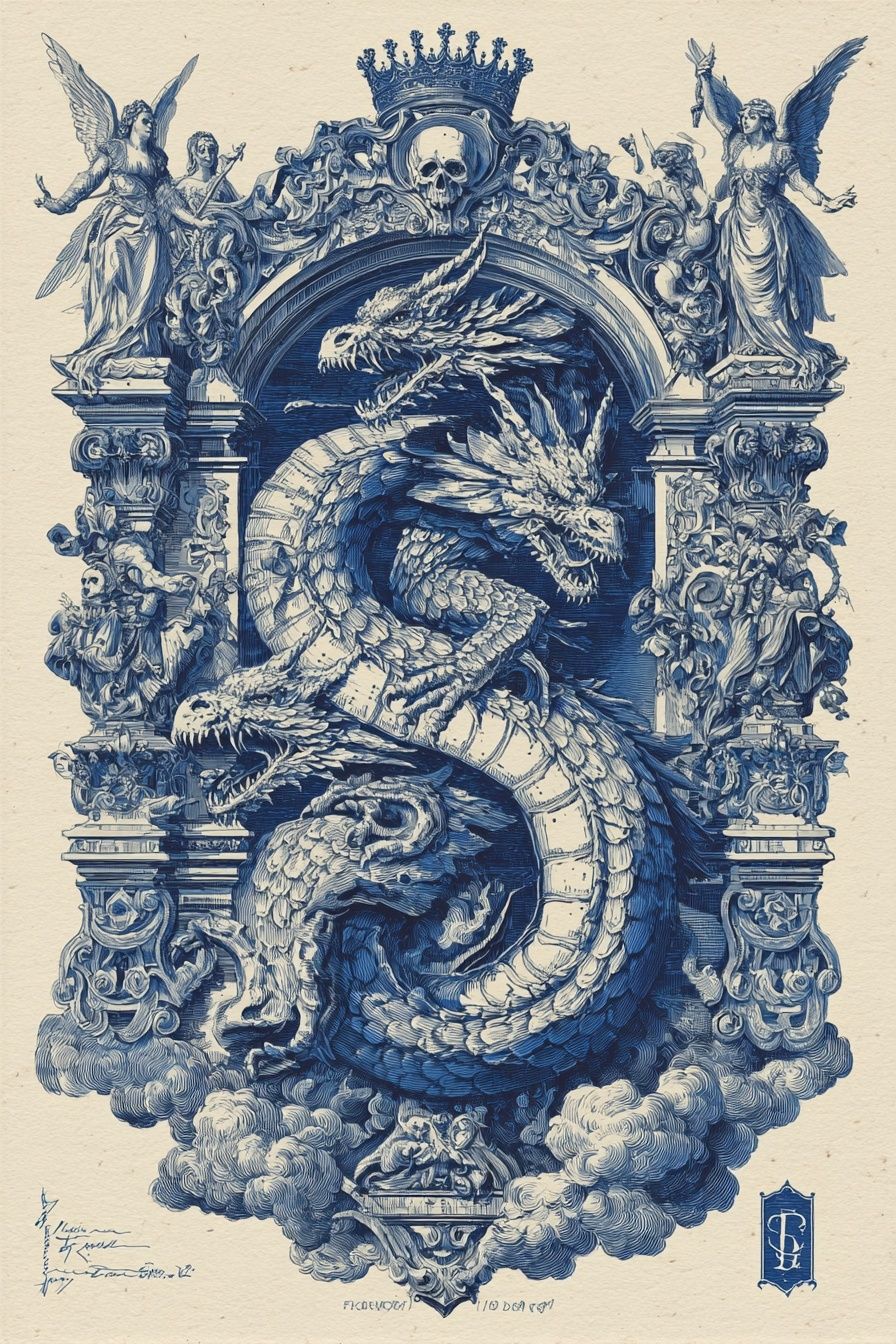 Baroque Dragon Crest Print. poster detail
