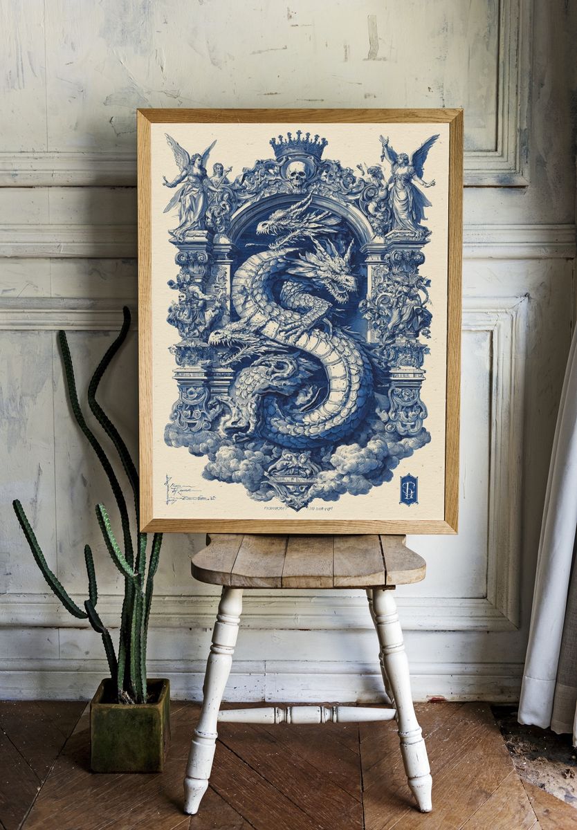 Baroque Dragon Crest Print. room preview