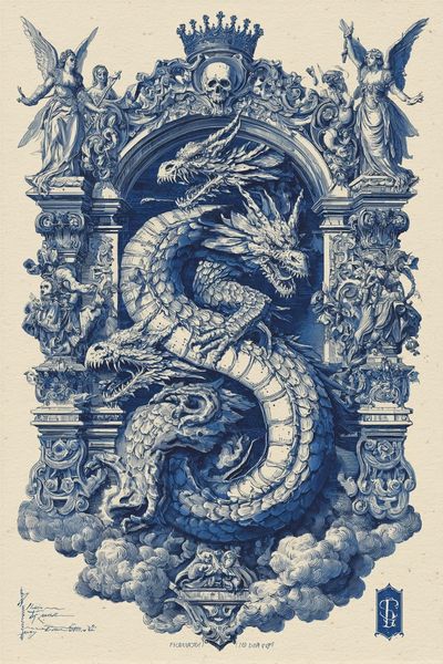 Baroque Dragon Crest Print. poster print