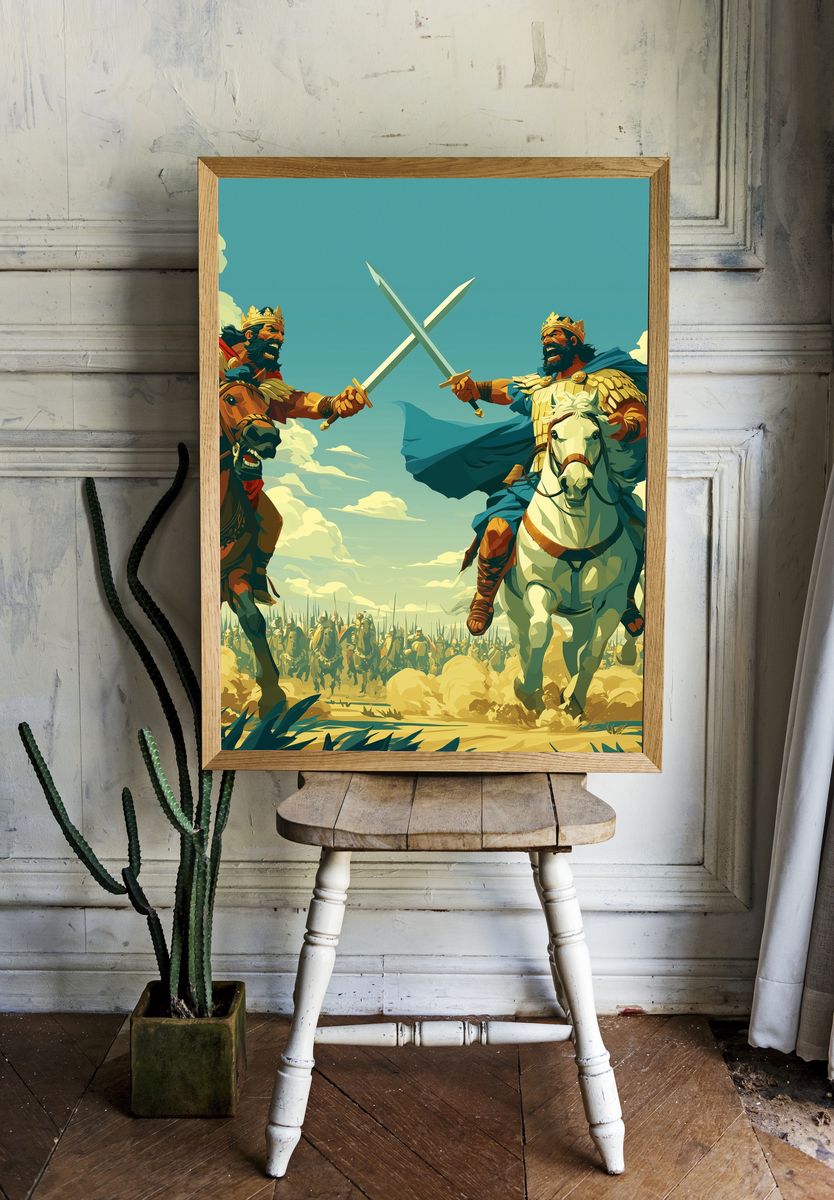 Epic Medieval Duel Illustration Poster. — room view 1