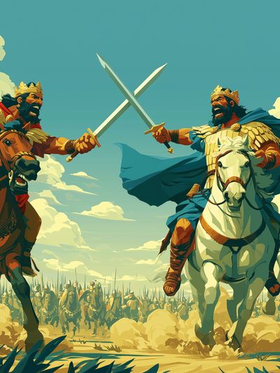 Epic Medieval Duel Illustration Poster.