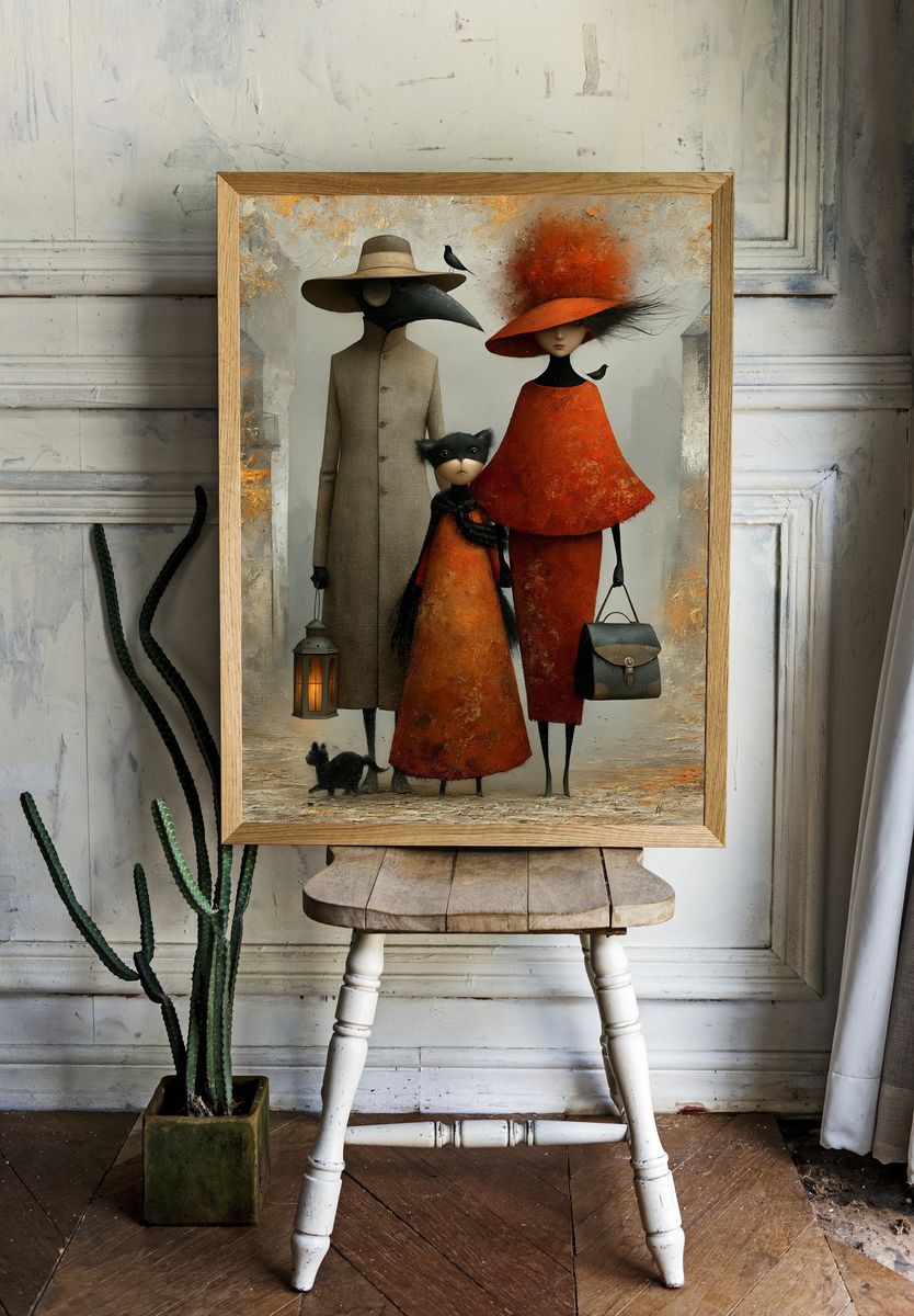 Surreal Fashion Family Illustration Poster. — room view 1