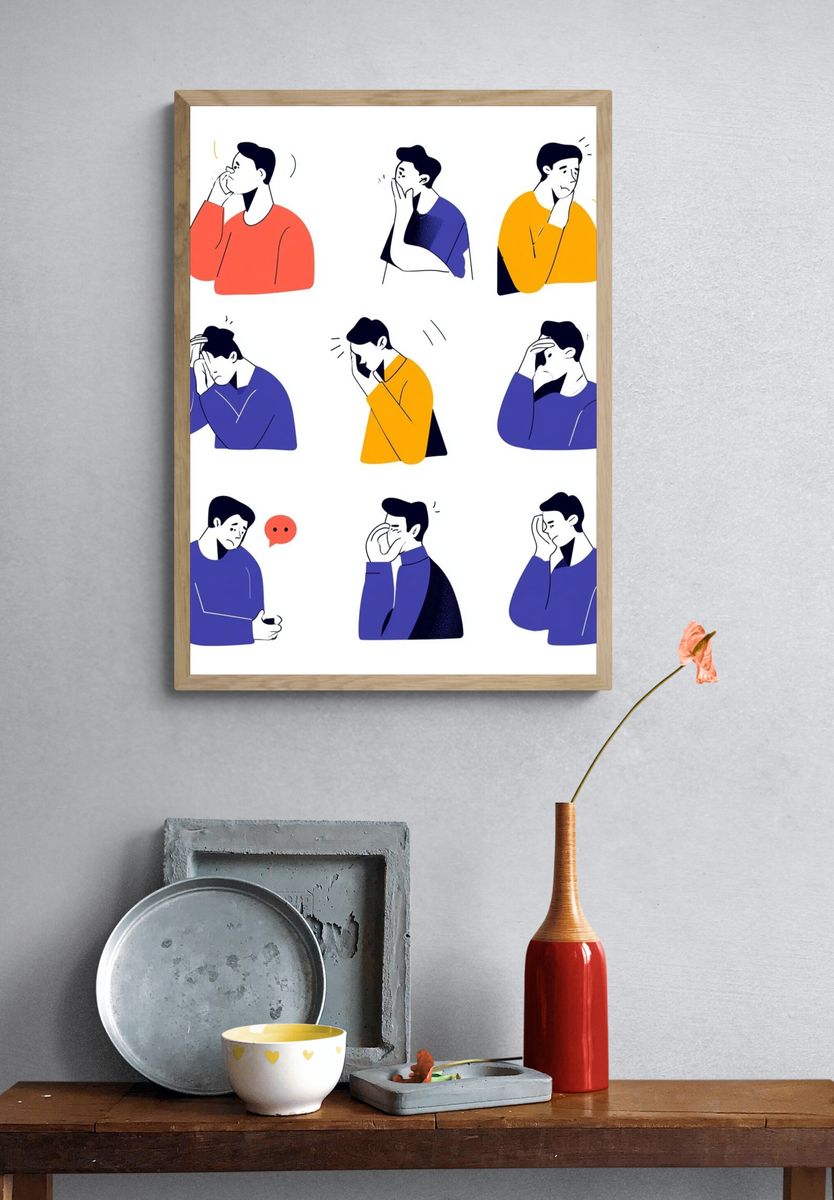 Emotional Faces Illustration Poster. — room view 3