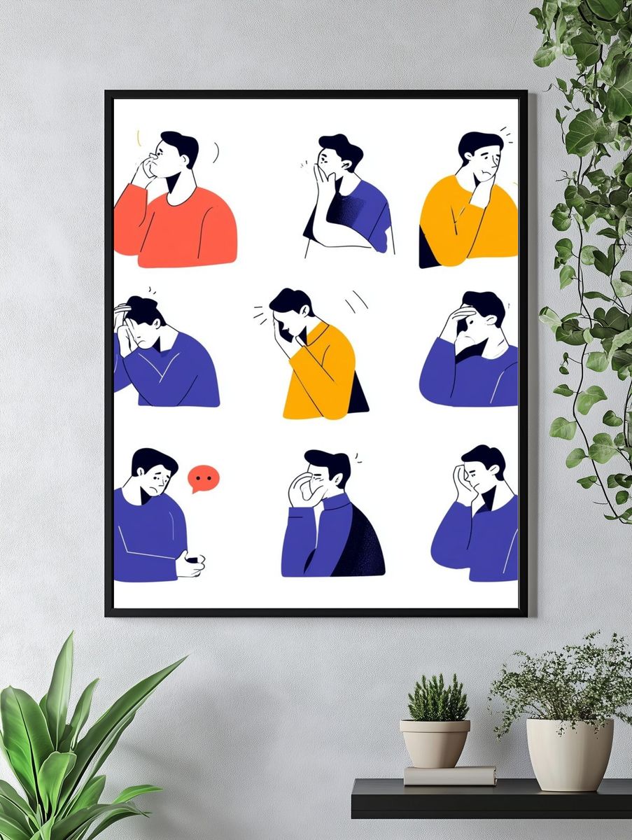 Emotional Faces Illustration Poster. — room view 4