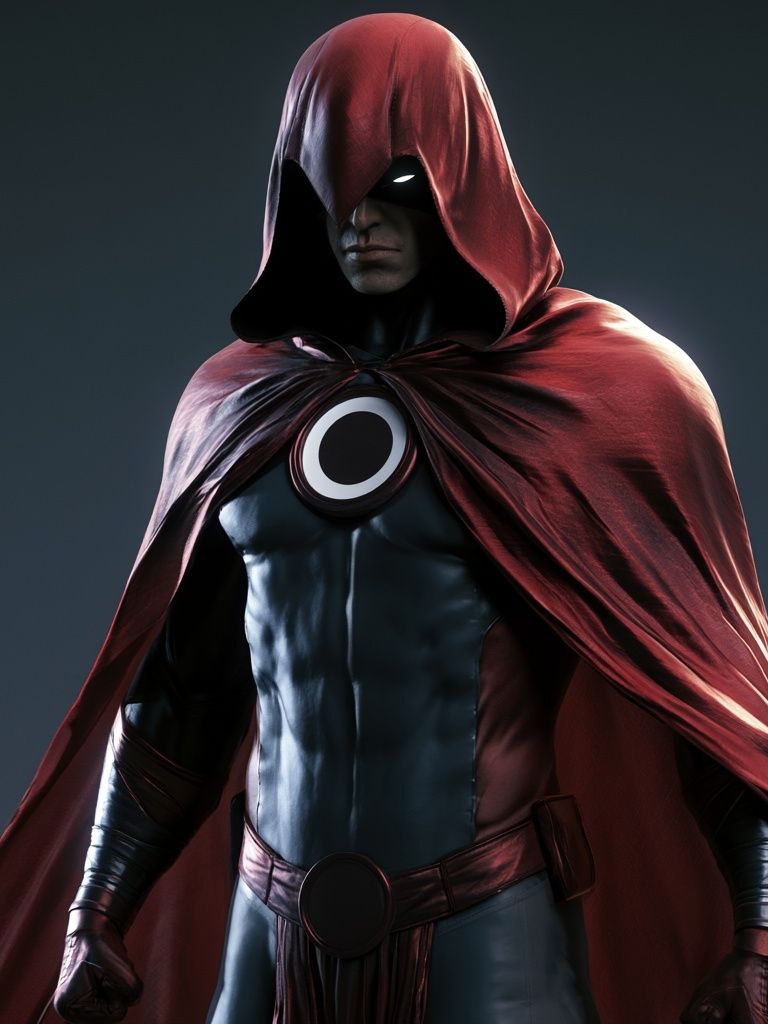 Red Hooded Superhero Portrait Print. poster detail