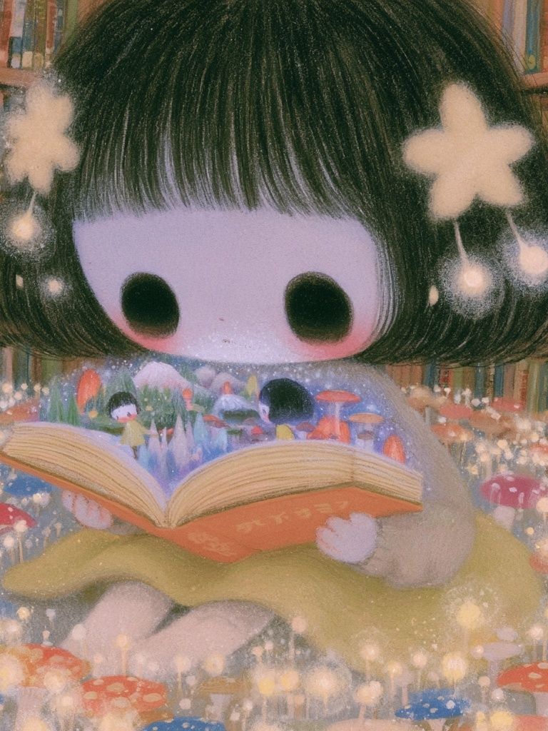 Dreamy Bookworm Girl Illustration Poster. poster detail