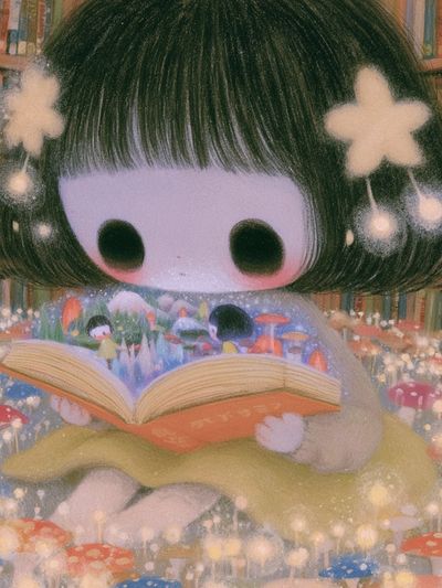 Dreamy Bookworm Girl Illustration Poster. poster