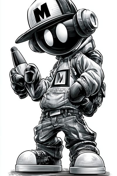 Graffiti Robot Kid Illustration Poster.