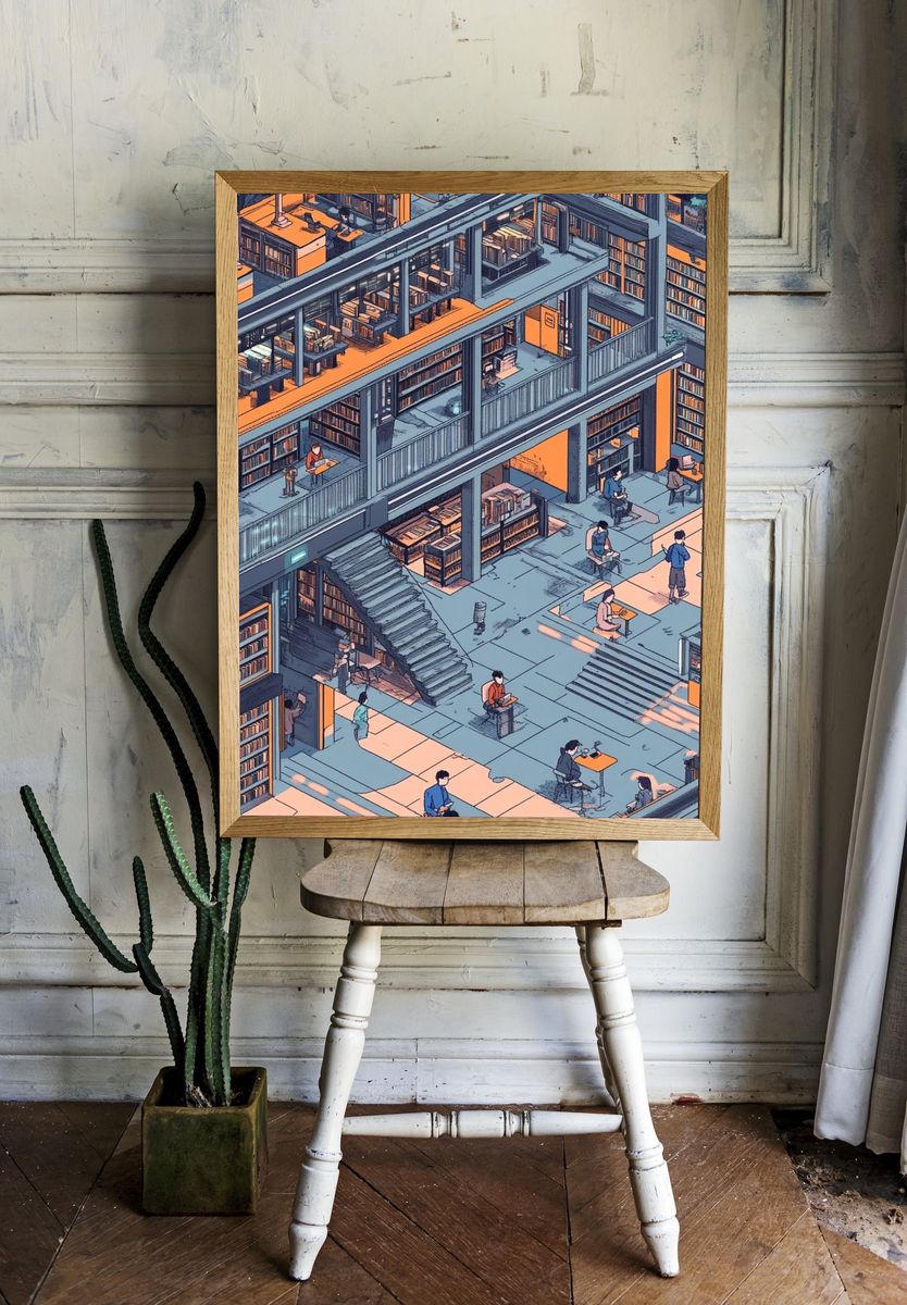 Futuristic Library Interior Print. room preview