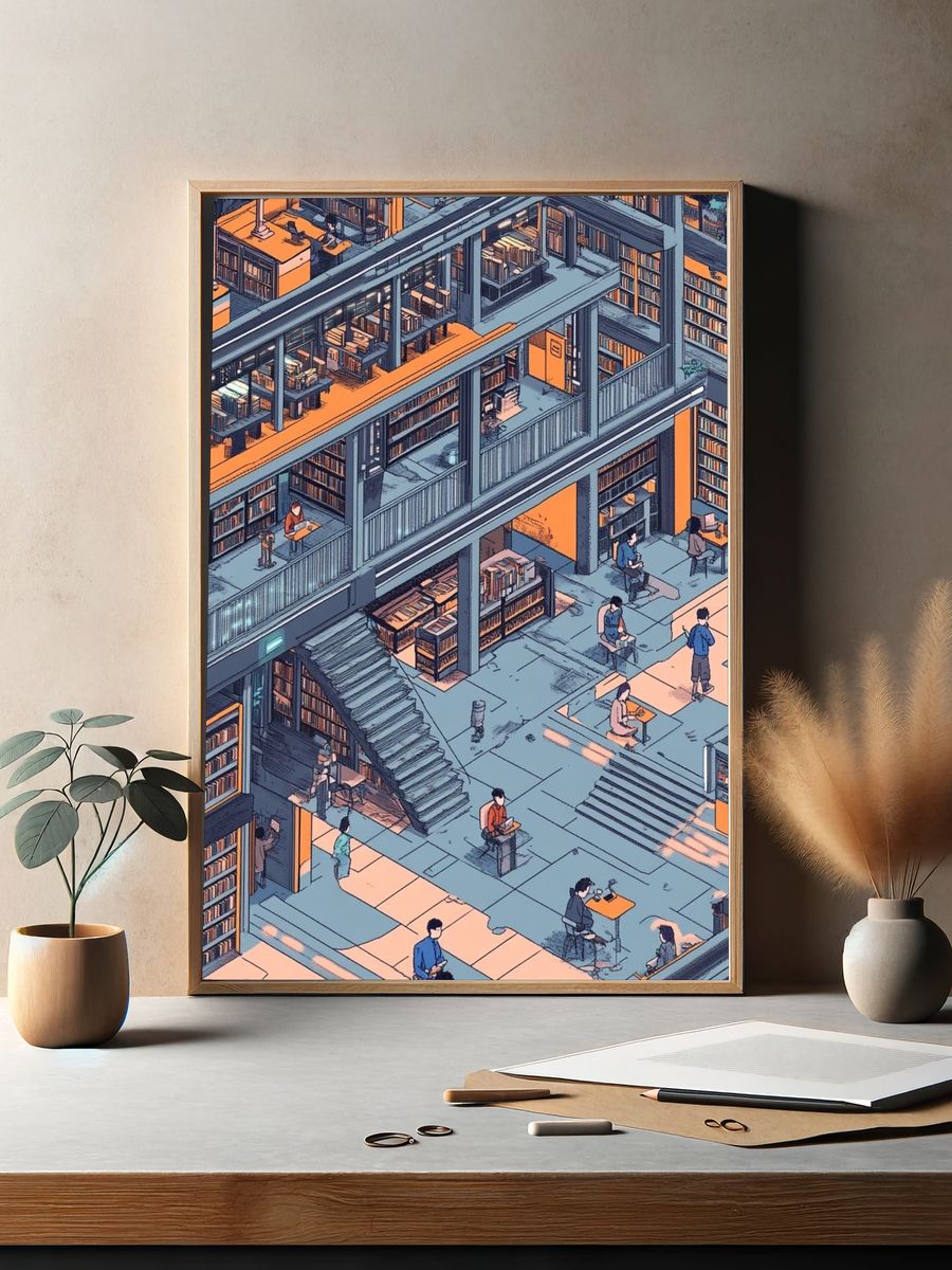 Futuristic Library Interior Print. — room view 2
