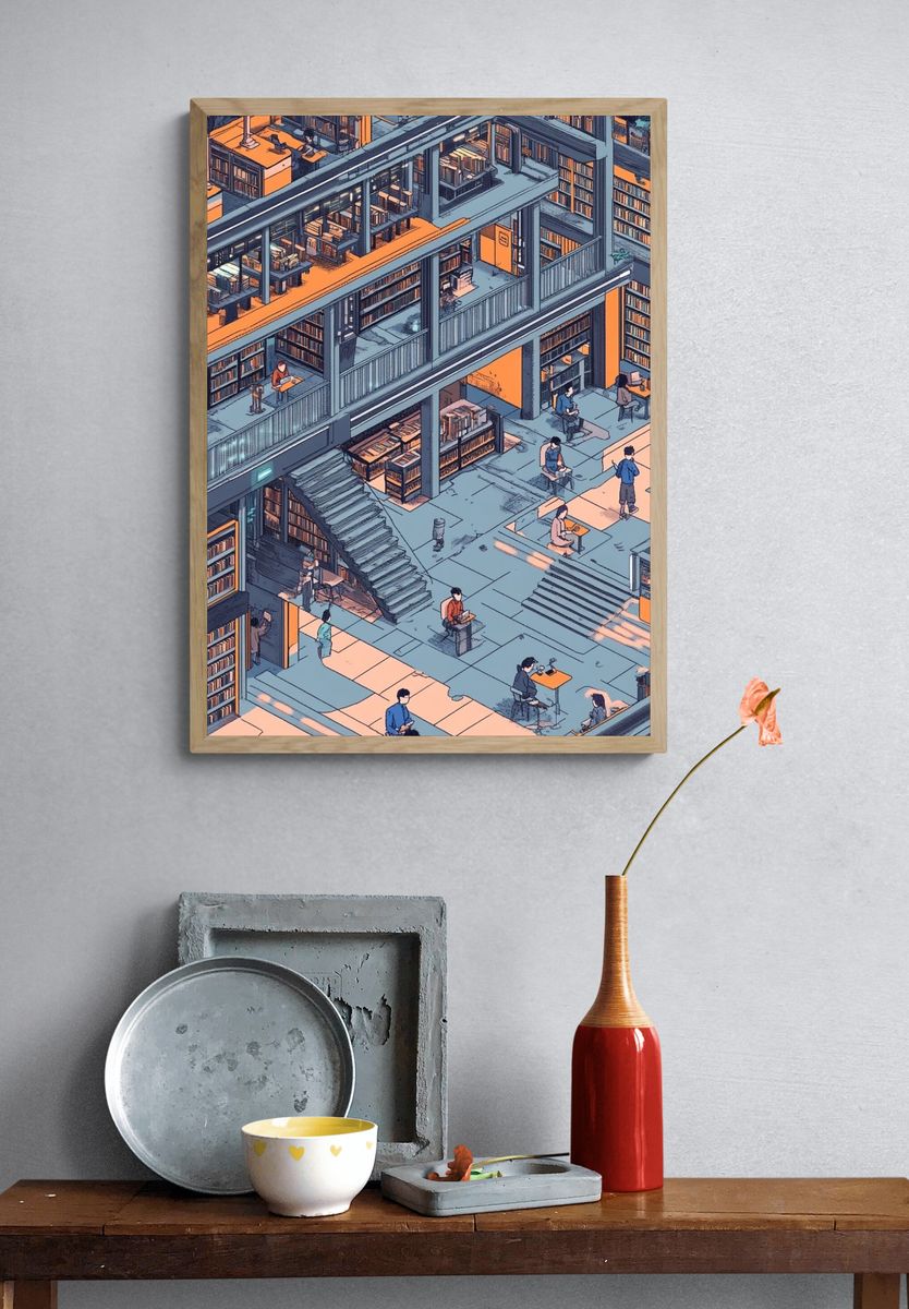 Futuristic Library Interior Print. — room view 3