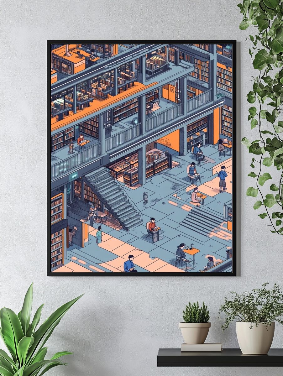 Futuristic Library Interior Print. — room view 4