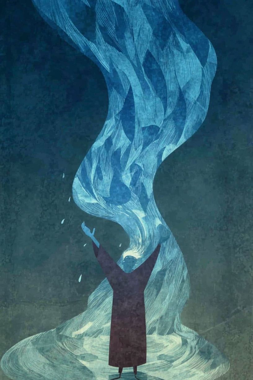 Mystic Figure and Flowing Light Print. poster — illustration art