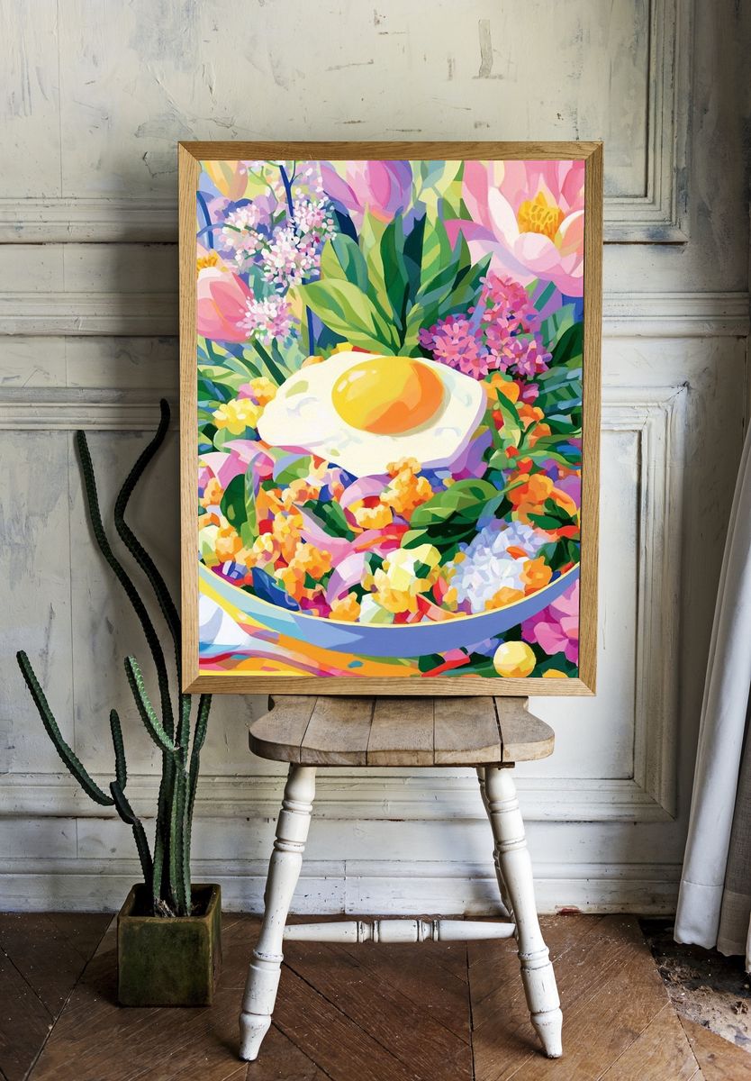 Floral Fried Egg Illustration Poster. room preview