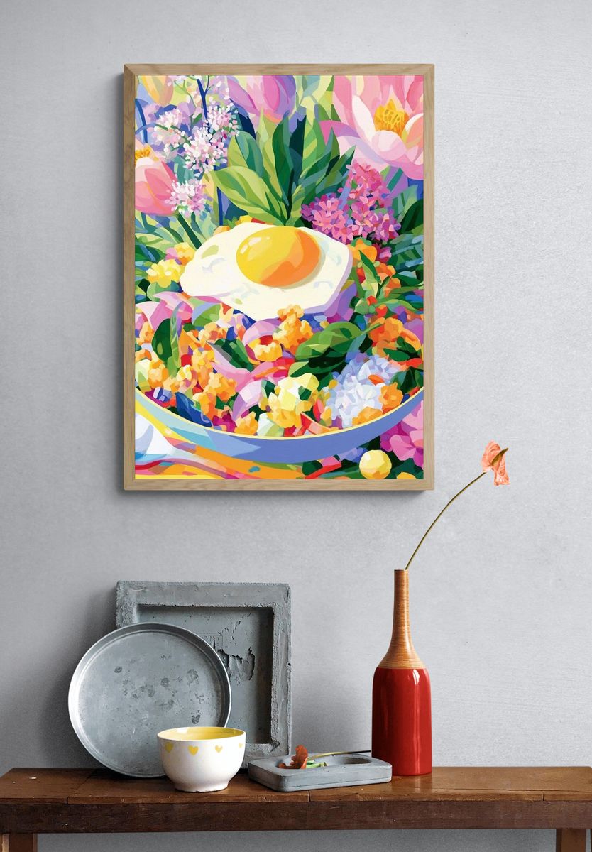 Floral Fried Egg Illustration Poster. — room view 3