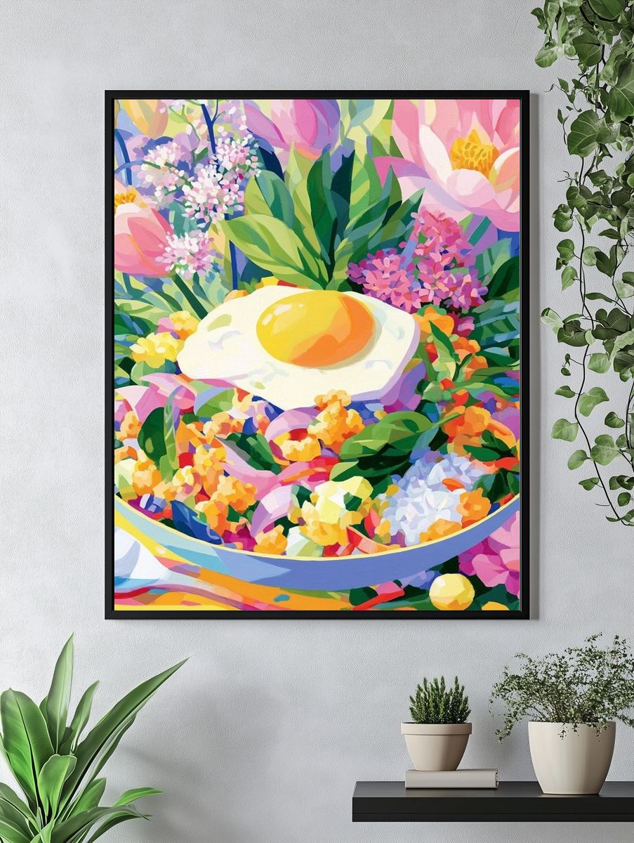 Floral Fried Egg Illustration Poster. — room view 4