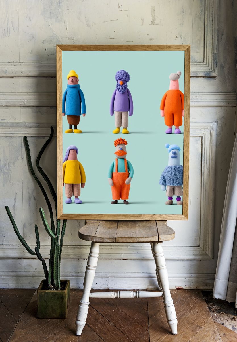 Playful Clay Characters Illustration Poster. — room view 1