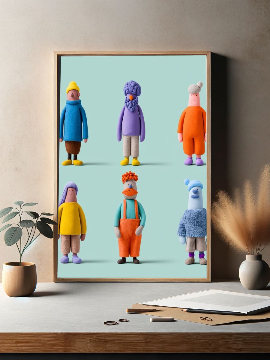 Playful Clay Characters Illustration Poster. — room view 2