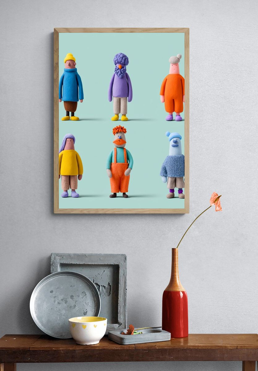 Playful Clay Characters Illustration Poster. — room view 3