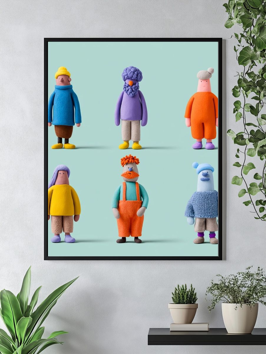 Playful Clay Characters Illustration Poster. — room view 4