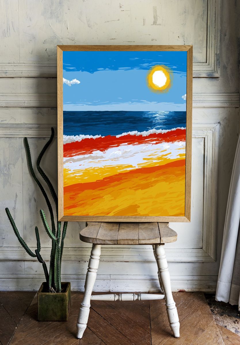 Sunlit Seascape Illustration Poster. room preview