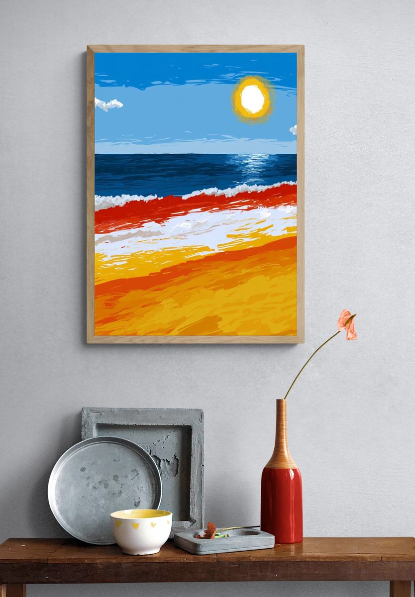 Sunlit Seascape Illustration Poster. — room view 3