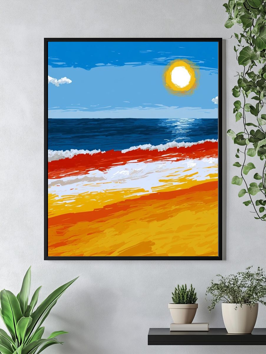 Sunlit Seascape Illustration Poster. — room view 4