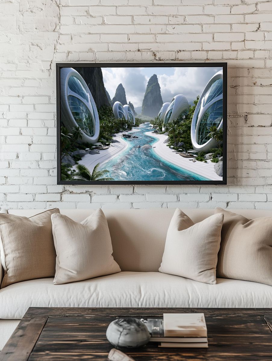 Futuristic Tropical Resort Landscape Poster. room preview
