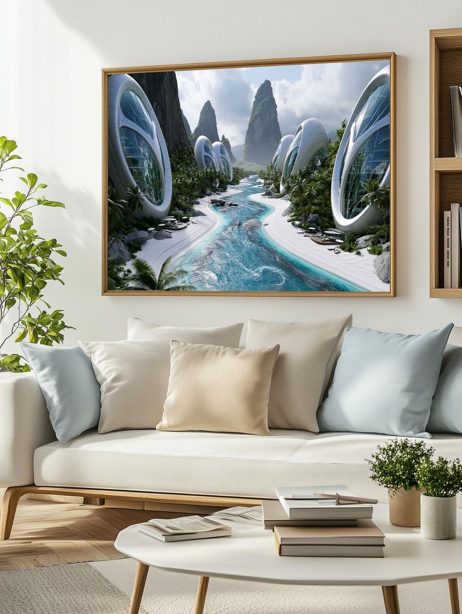 Futuristic Tropical Resort Landscape Poster. — room view 2
