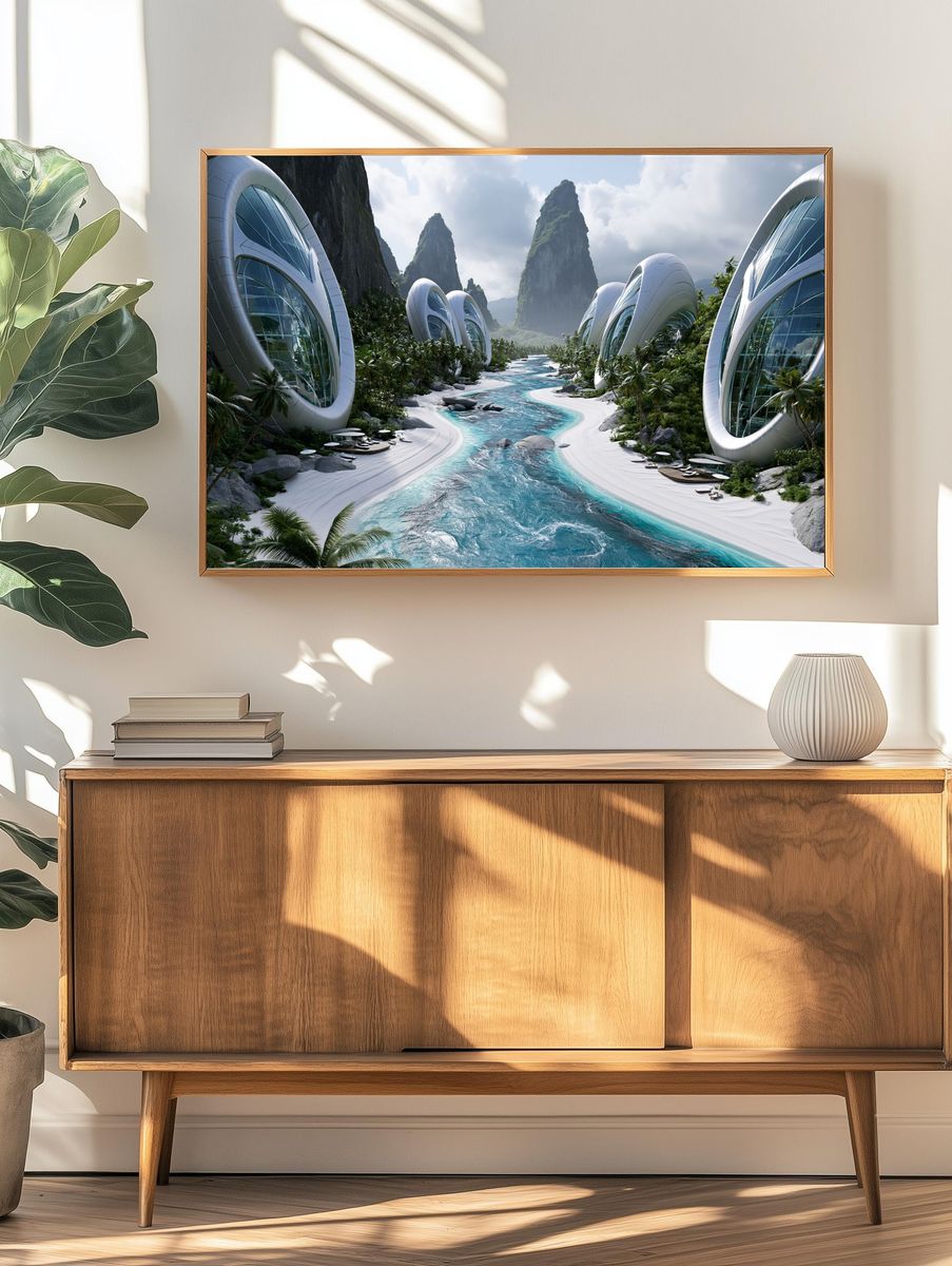 Futuristic Tropical Resort Landscape Poster. — room view 3