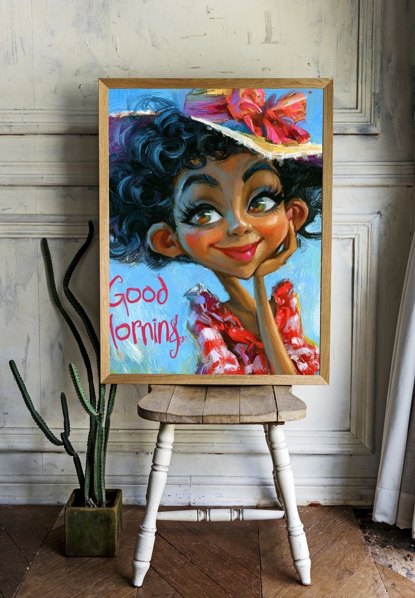 Good Morning Girl Illustration Poster. — room view 1