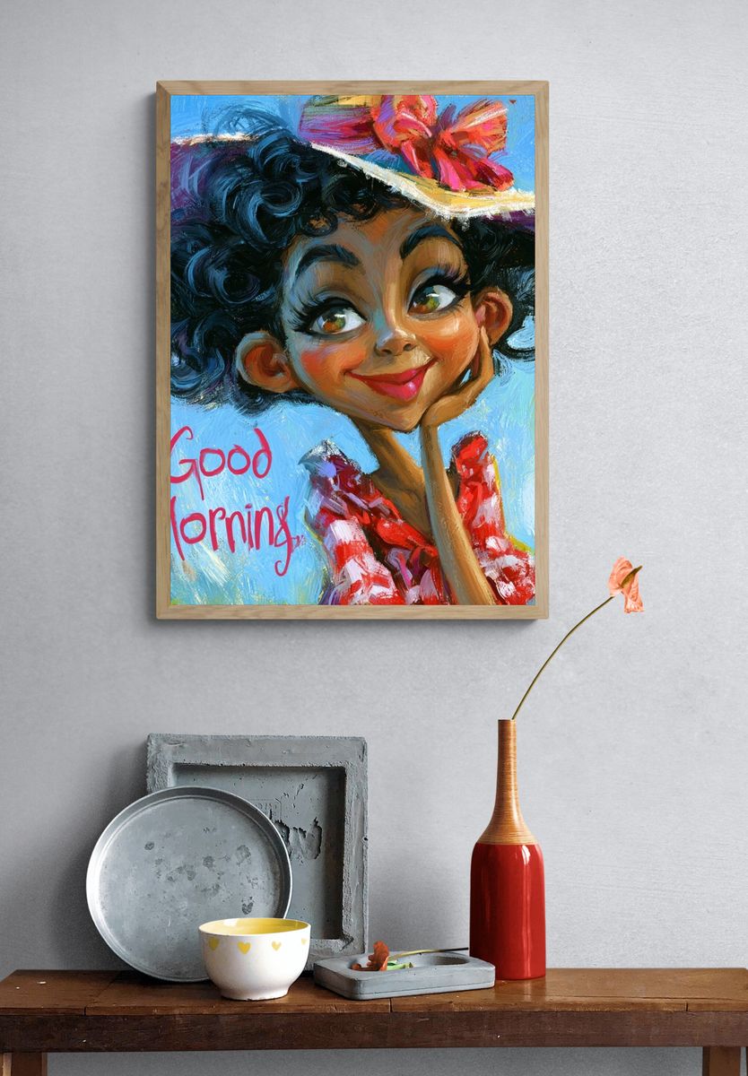 Good Morning Girl Illustration Poster. — room view 3