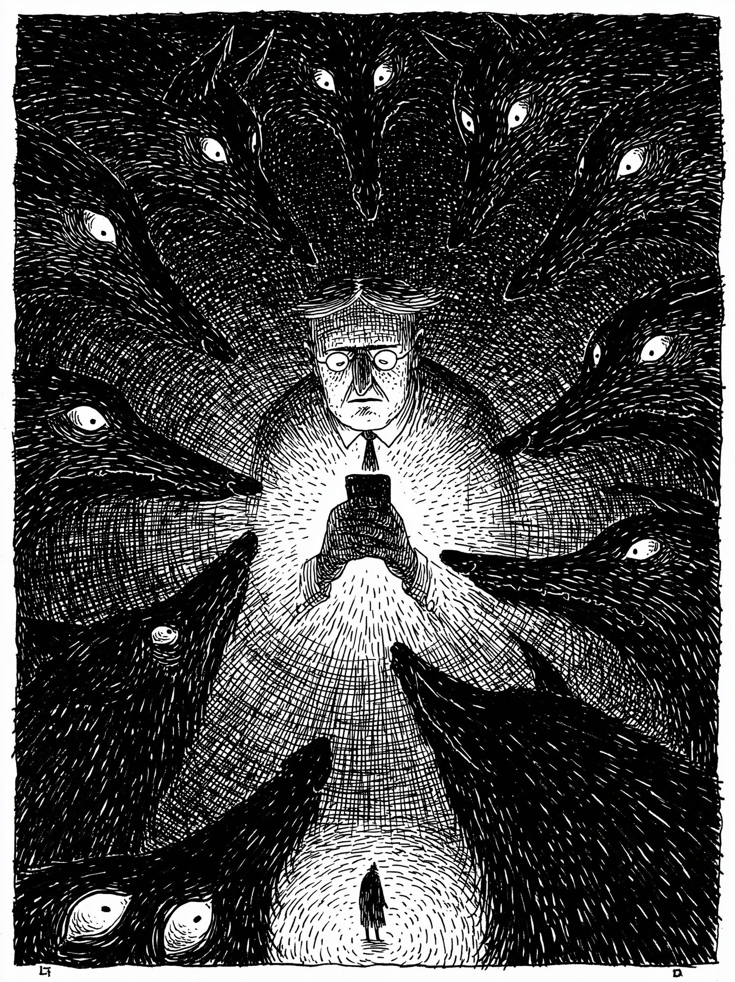 Surreal Shadow Figures Print. poster — illustration art