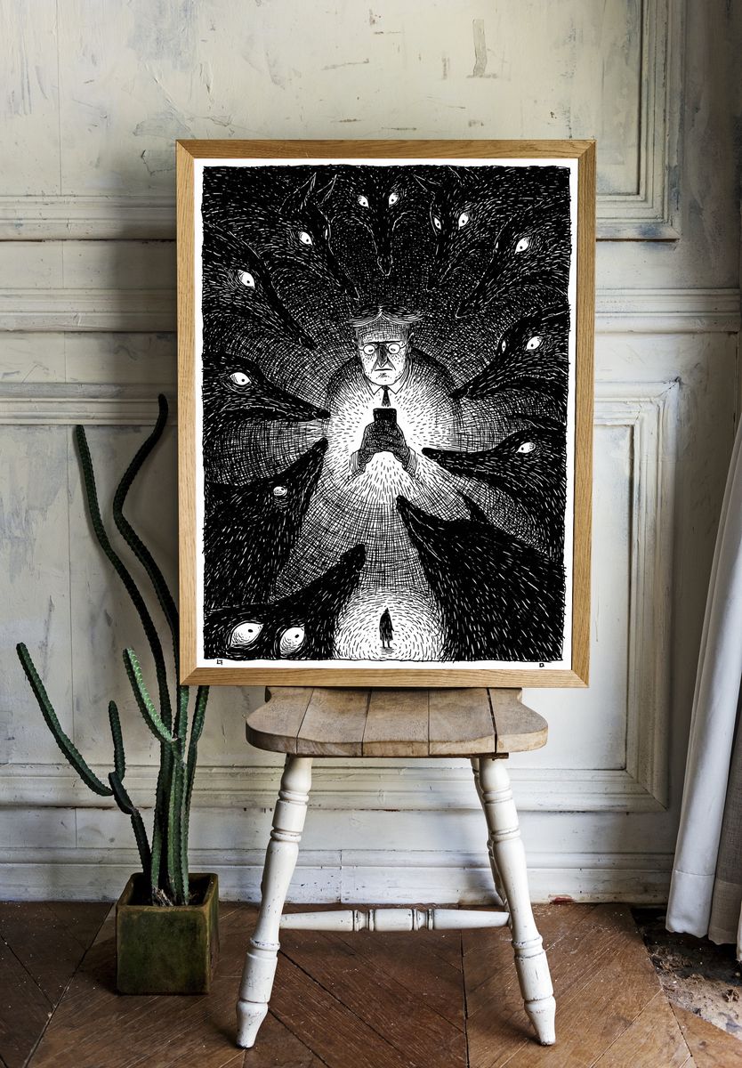 Surreal Shadow Figures Print. room preview