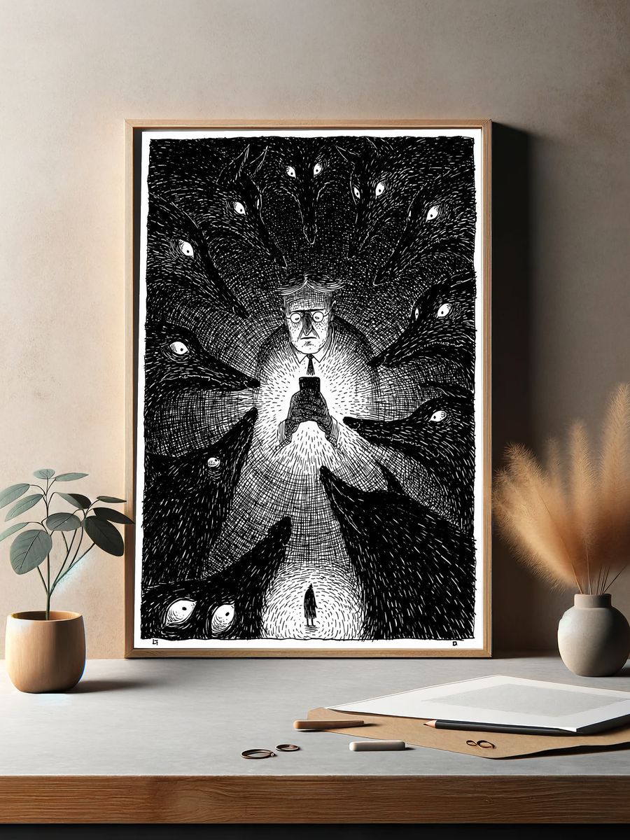 Surreal Shadow Figures Print. — room view 2