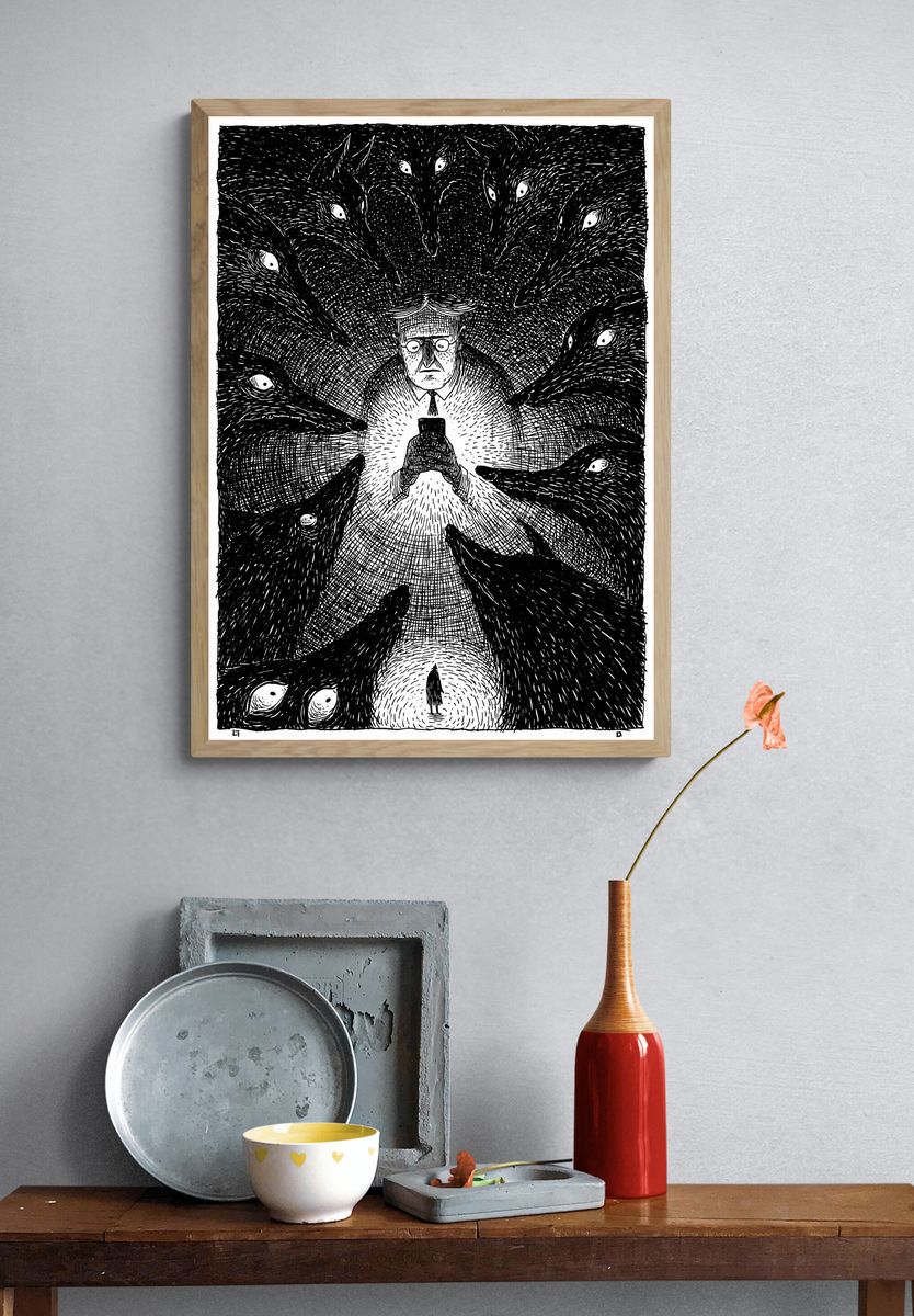 Surreal Shadow Figures Print. — room view 3