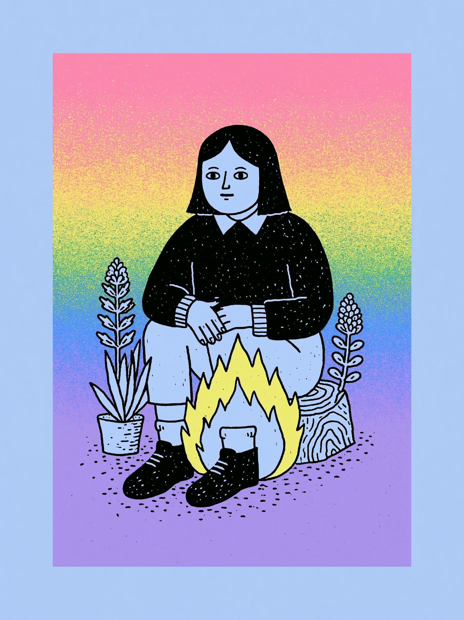 Girl by Campfire Illustration Poster. poster — illustration art
