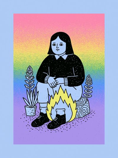 Girl by Campfire Illustration Poster. poster print