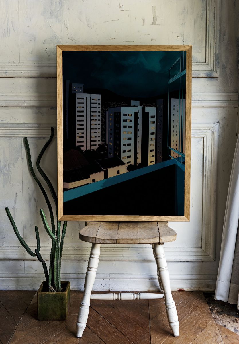 Night City Skyline — Illustration Print. room preview