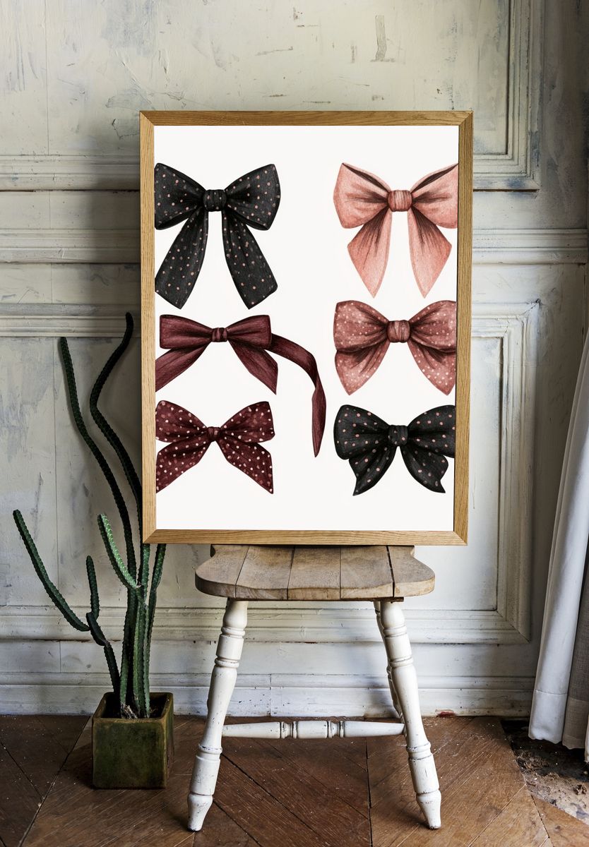 Ribbon Bow Watercolor Print. — room view 1