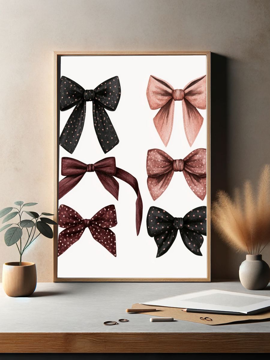 Ribbon Bow Watercolor Print. — room view 2