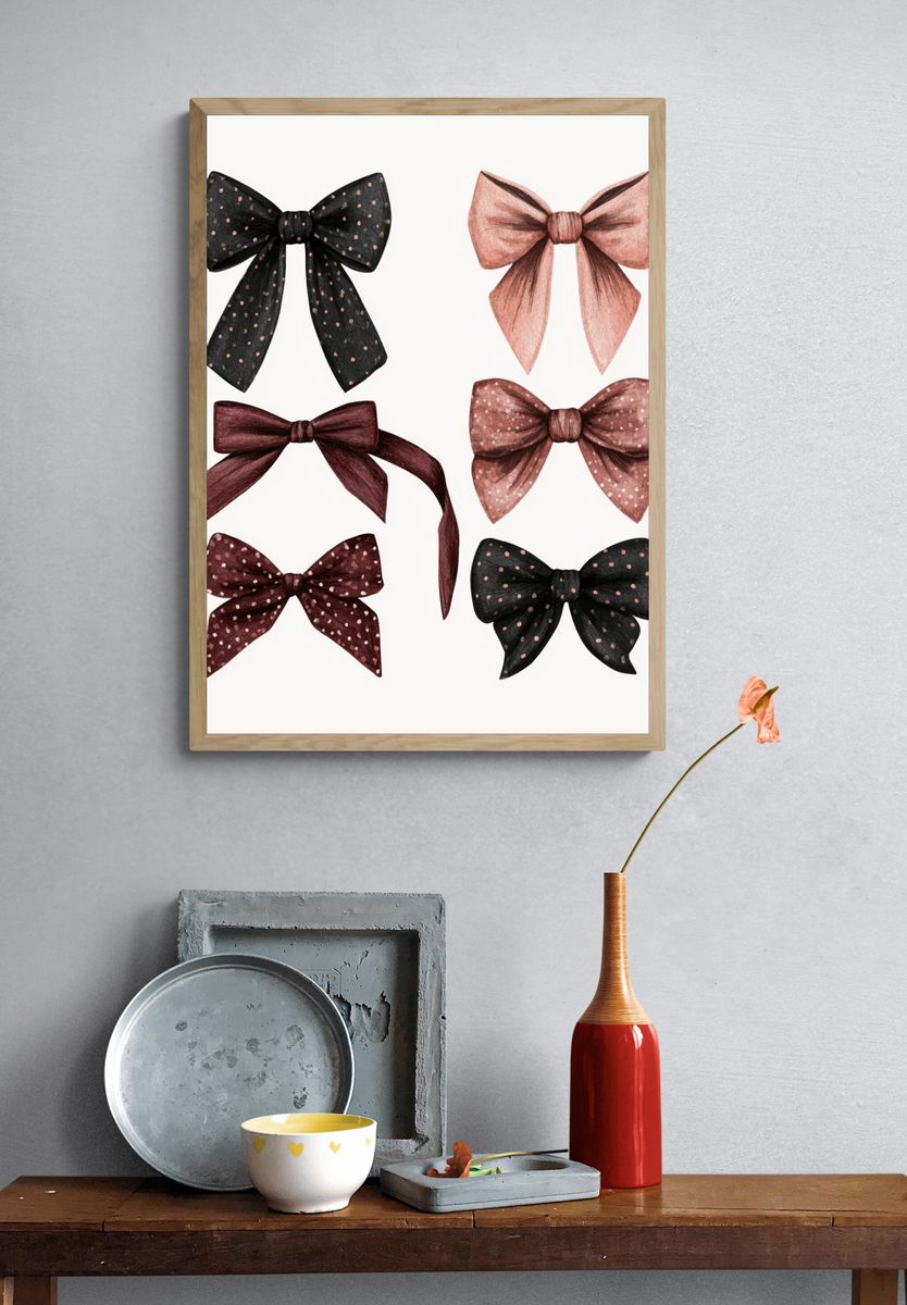 Ribbon Bow Watercolor Print. — room view 3